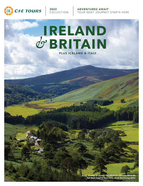 A brochure titled Ireland and Britain showing a picture of a green valley