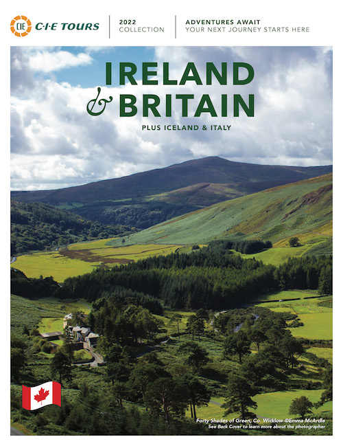 A brochure titled Ireland and Britain showing a picture of a green valley
