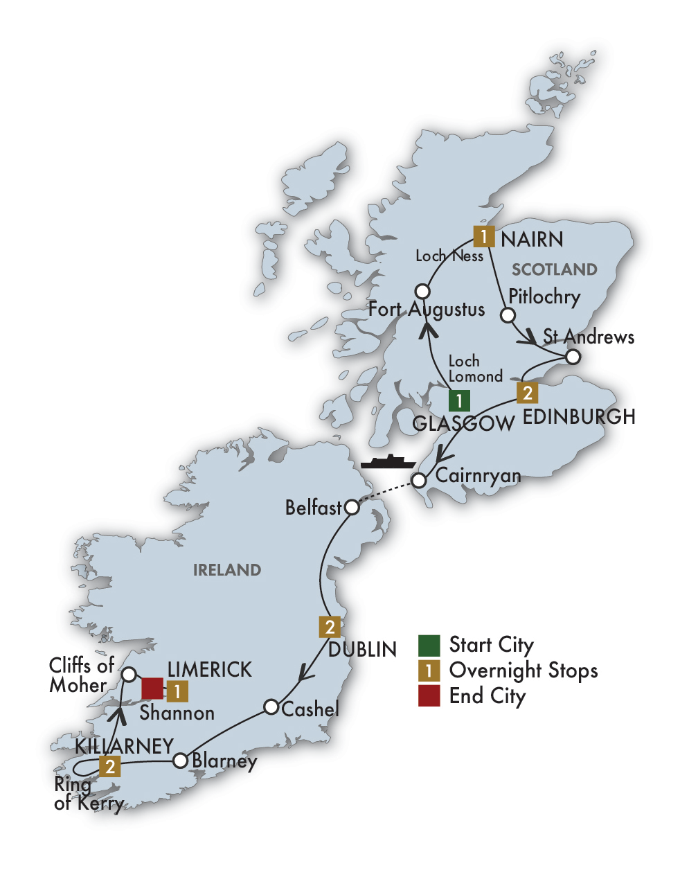 tours to scotland and ireland from usa map