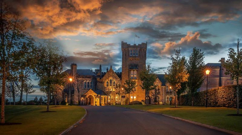 Kilronan Castle on a cloudy evening