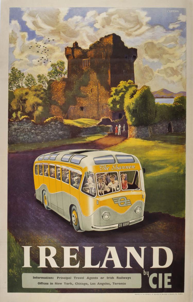 A CIE Tours poster with a bus passing Blarney Castle