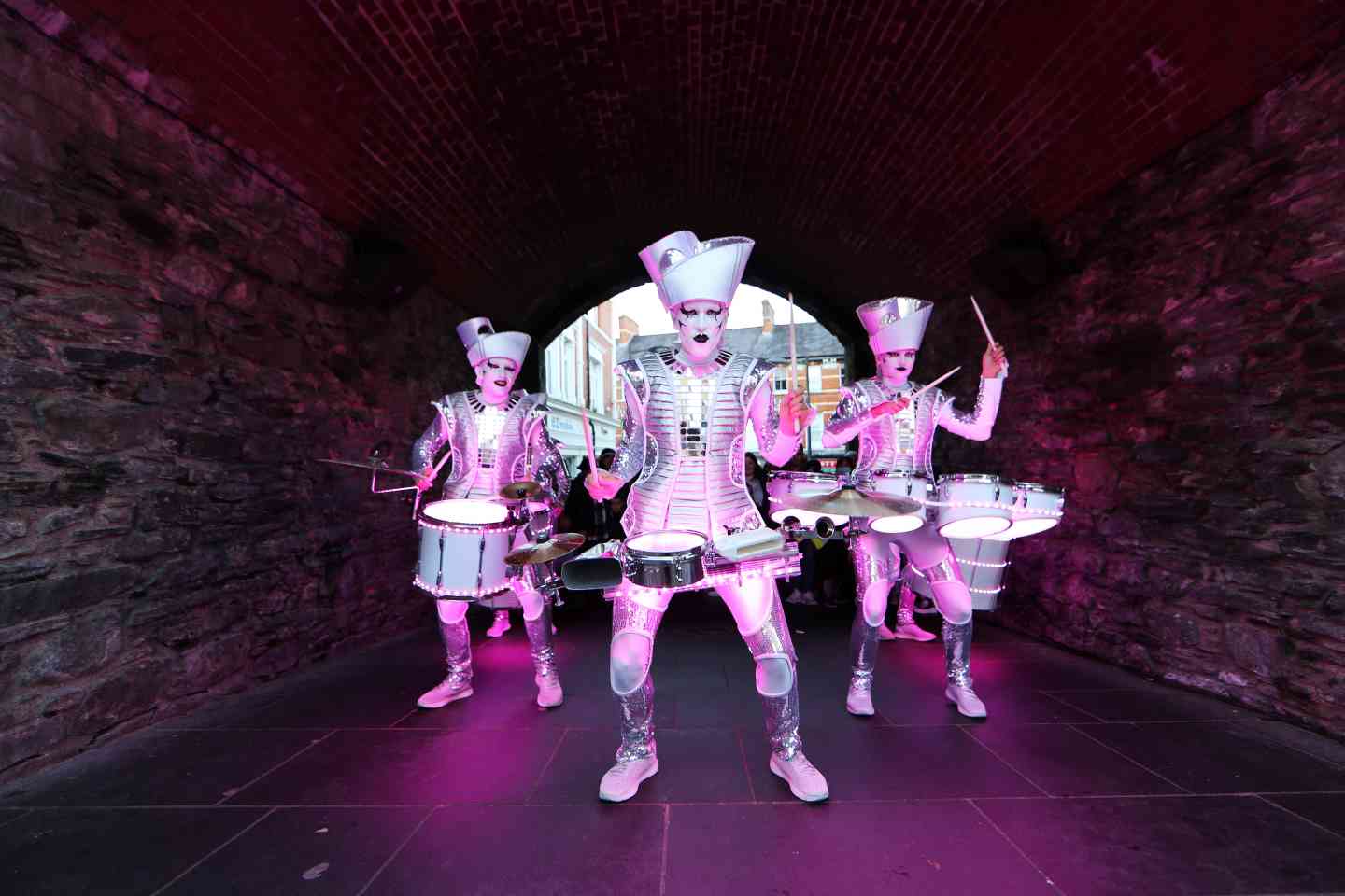 Drummers in a tunnel in Derry