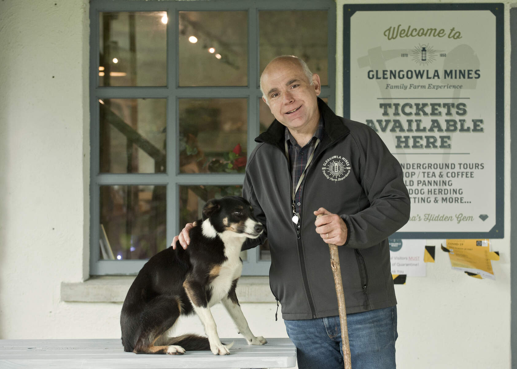 A farmer and his sheepdog at Glengowla Sheepdog Demonstration