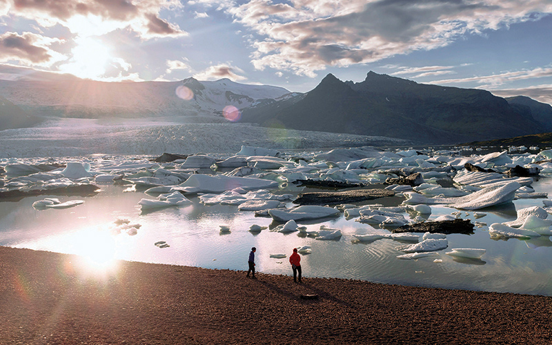 Icebergs float in the water at Jokulsarlon Glacier Lagoon