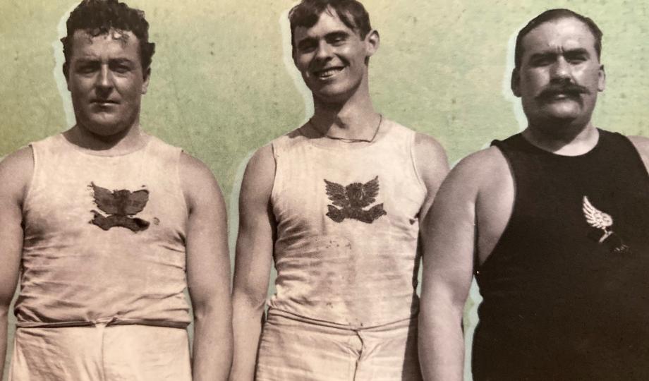 Three athletes from the cover of the book "The Irish Whales: Olympians of Old New York"