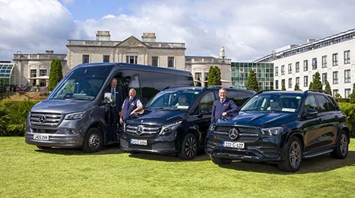 Private driver vehicles lined up outside an estate for a customized CIE Tours Vacation
