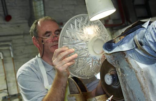 Man creating crystal at House of Waterford Crystal